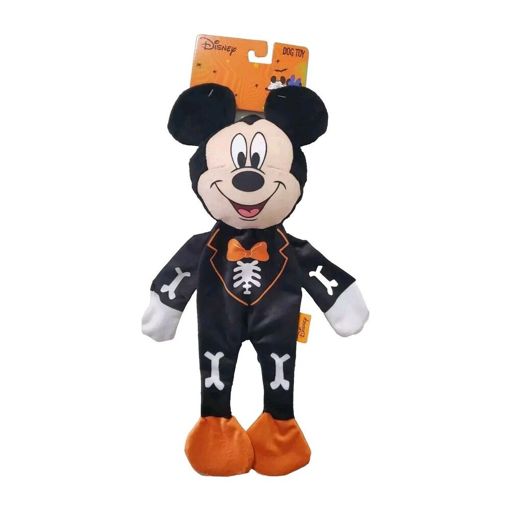 DISNEY MICKEY MOUSE PLUSH HALLOWEEN DOG TOY BLACK TRICK OR TREAT SKELETON